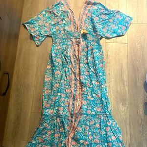 NATURAL LIFE Teal and Coral Floral Maxi Dress